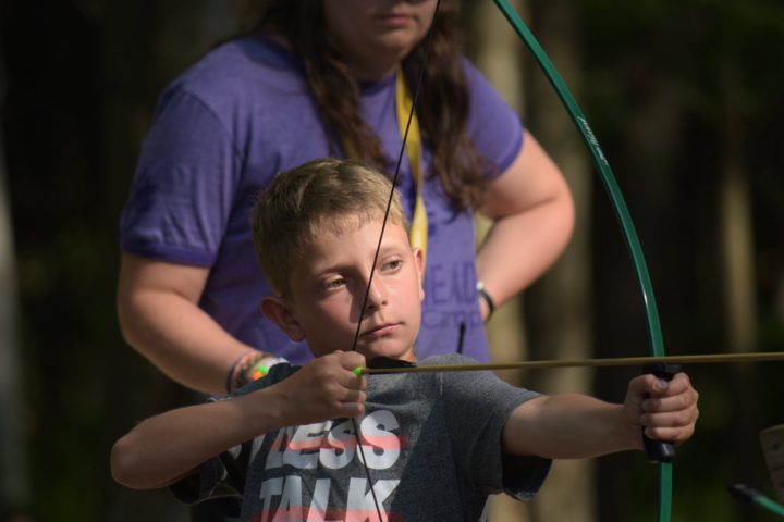A camper practising archery at Arrowhead Camp.